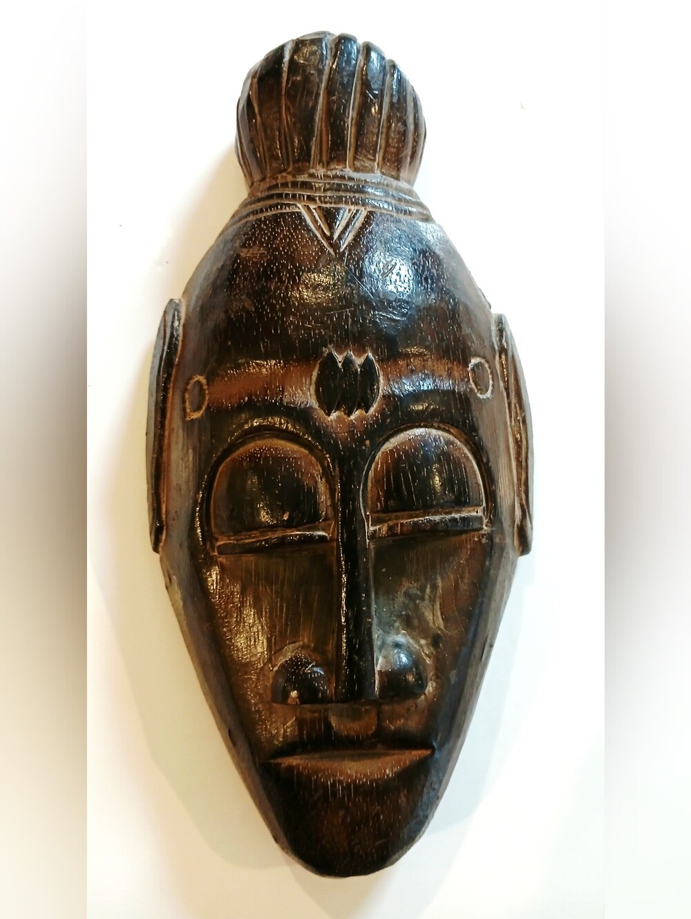 Carved Wooden Tribal Face Mask - Dark Brown